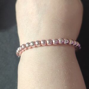 Pink Metallic Hematite Gemstone Beaded Stretchy Elastic Statement Bracelet